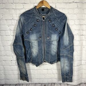 Y2K Dereon Jean Jacket Womens Large Denim Button Up Zip Beyoncé Boho